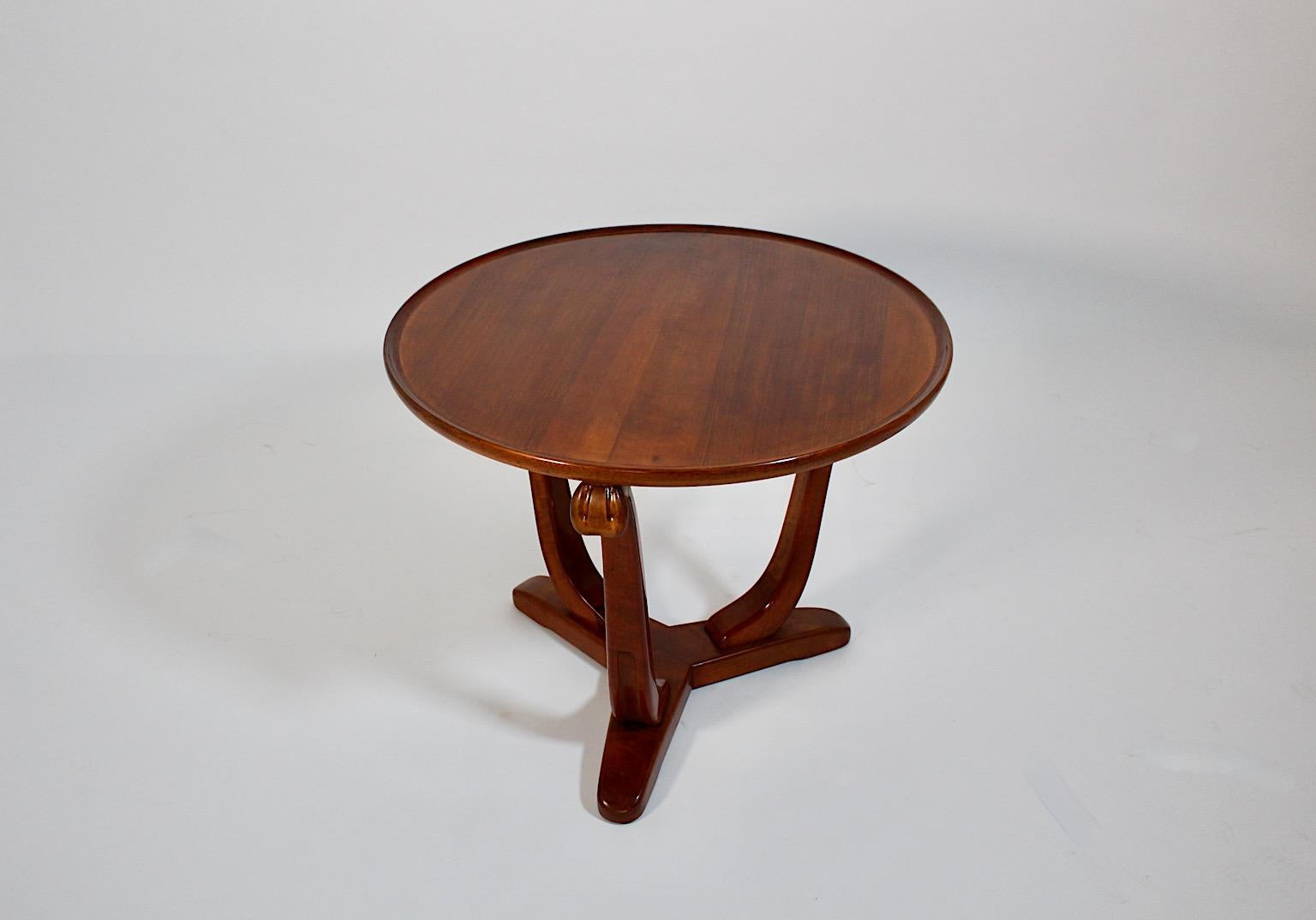 Art Deco Vintage Solid Walnut Circular Side Table, 1930s, France For Sale 5