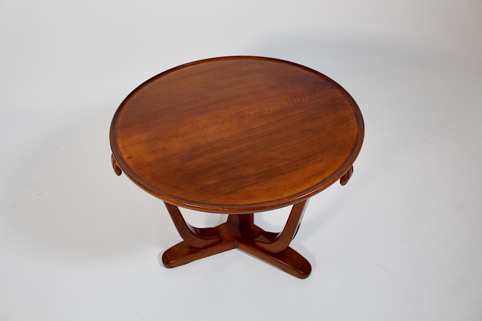 Art Deco Vintage Solid Walnut Circular Side Table, 1930s, France For Sale 6