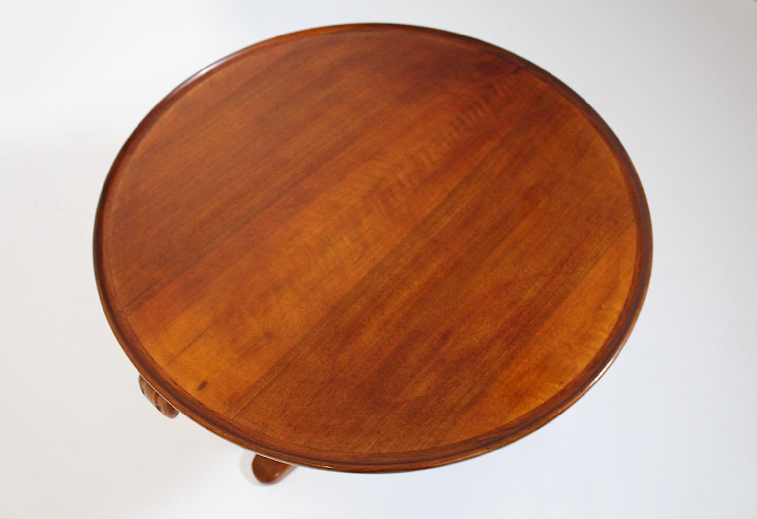 Art Deco Vintage Solid Walnut Circular Side Table, 1930s, France For Sale 7