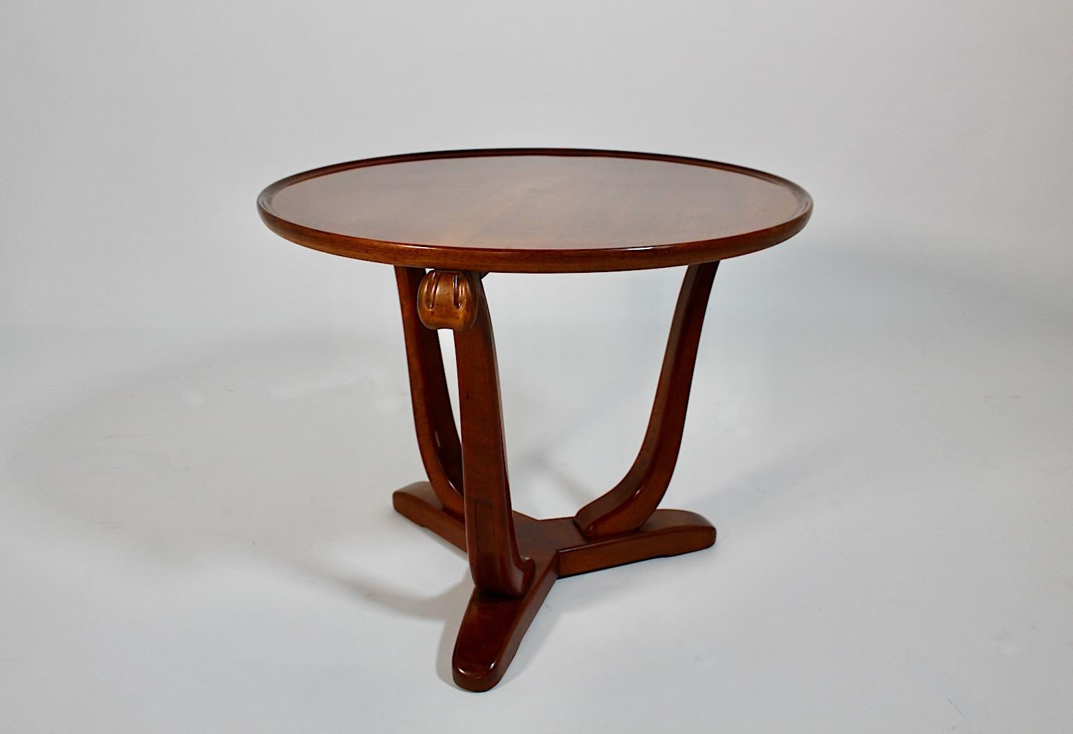 Art Deco Vintage Solid Walnut Circular Side Table, 1930s, France For Sale 9