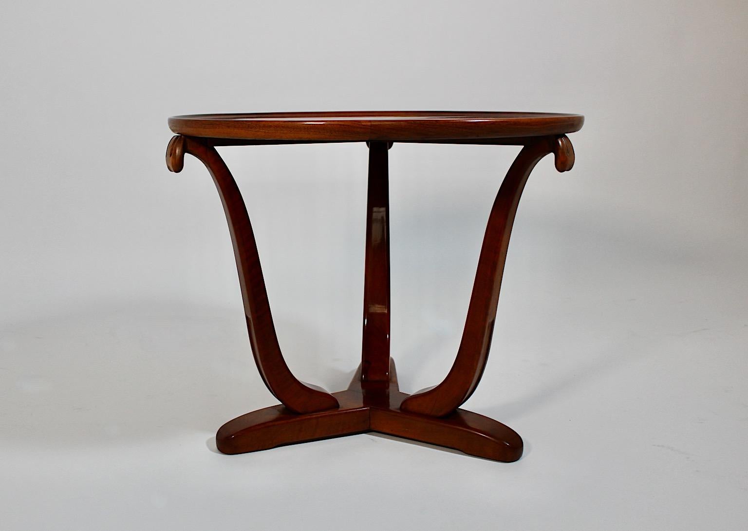 French Art Deco Vintage Solid Walnut Circular Side Table, 1930s, France For Sale