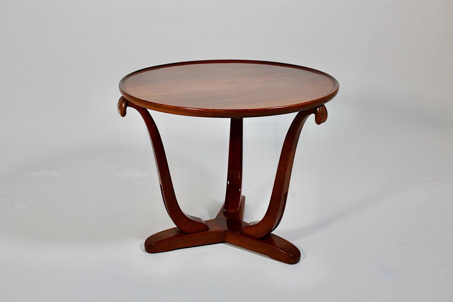Art Deco Vintage Solid Walnut Circular Side Table, 1930s, France In Good Condition For Sale In Vienna, AT