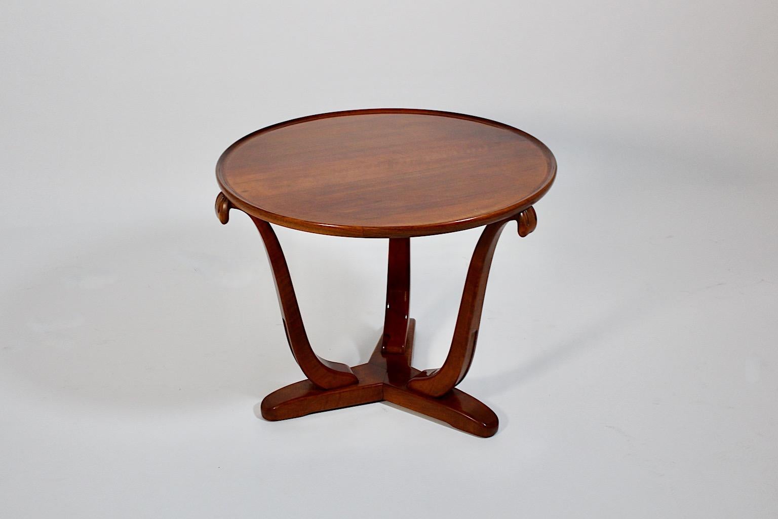 Mid-20th Century Art Deco Vintage Solid Walnut Circular Side Table, 1930s, France For Sale