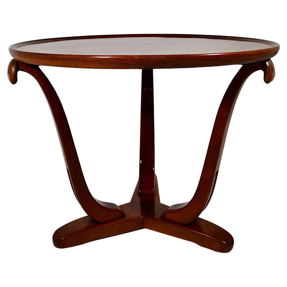 Art Deco Vintage Solid Walnut Circular Side Table, 1930s, France For Sale