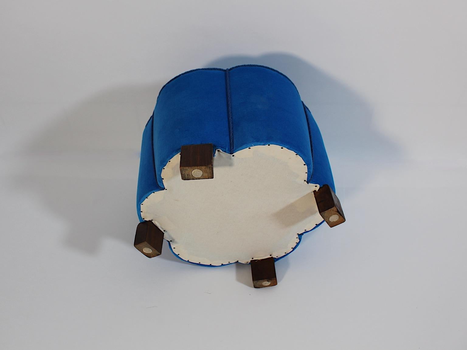 Art Decó Vintage Estrellado como Puf Taburete Haya Azul Terciopelo 1930s Austria en venta 6