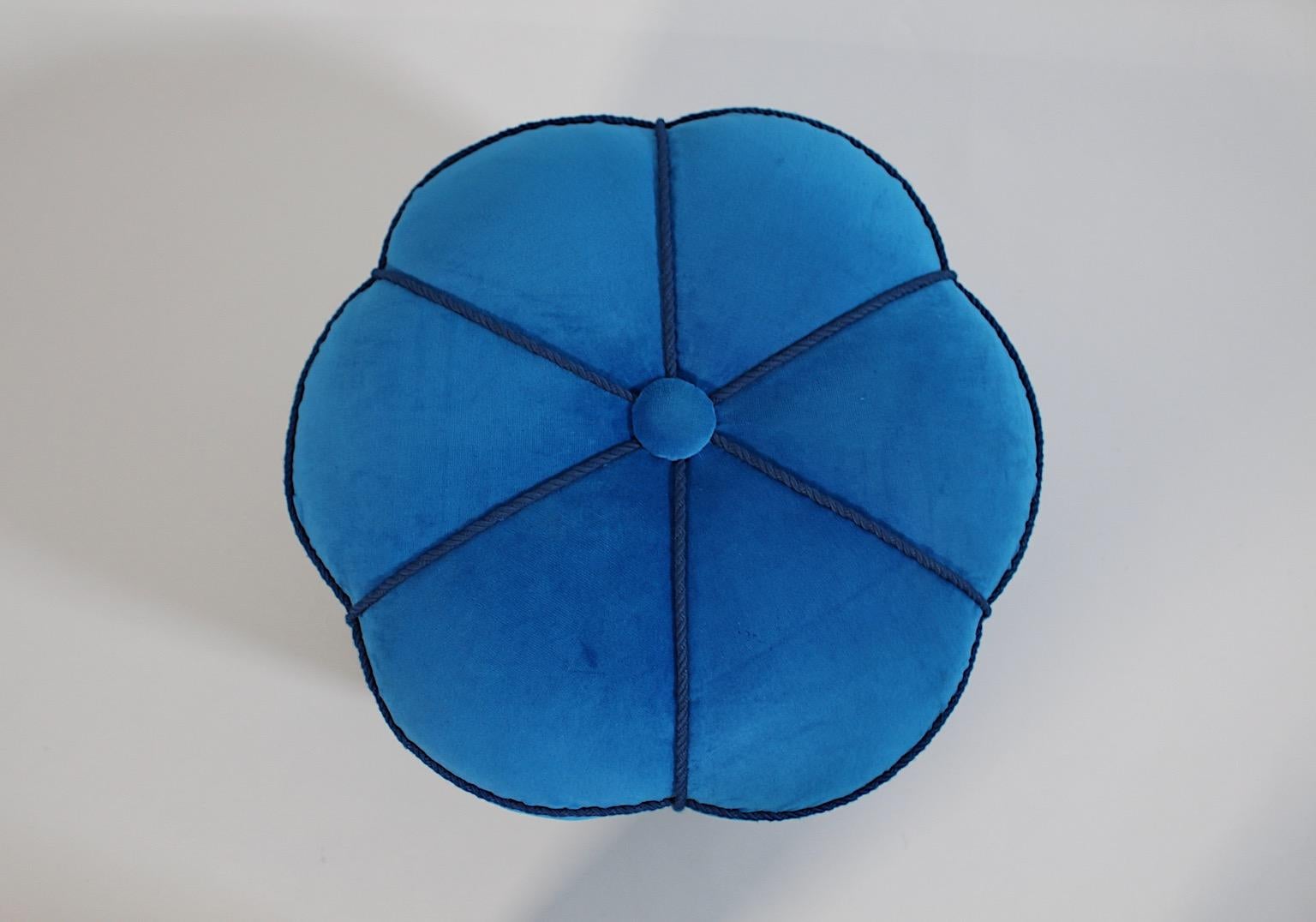 Art Decó Vintage Estrellado como Puf Taburete Haya Azul Terciopelo 1930s Austria Tapicería en venta