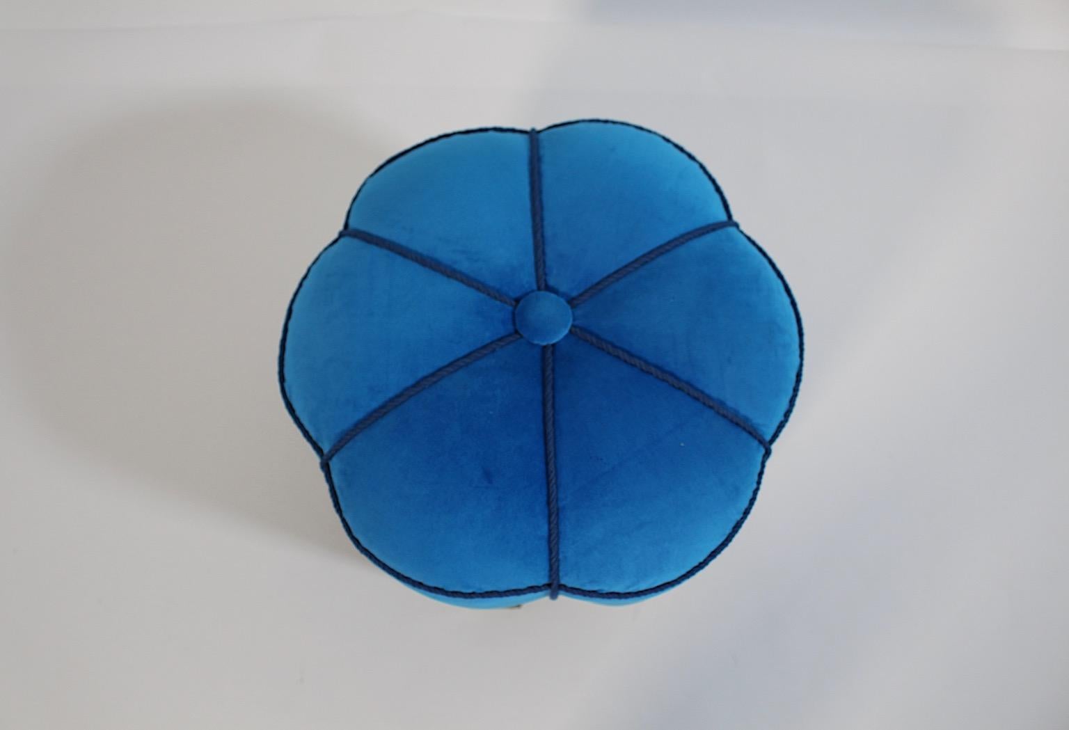 Art Decó Vintage Estrellado como Puf Taburete Haya Azul Terciopelo 1930s Austria en venta 3