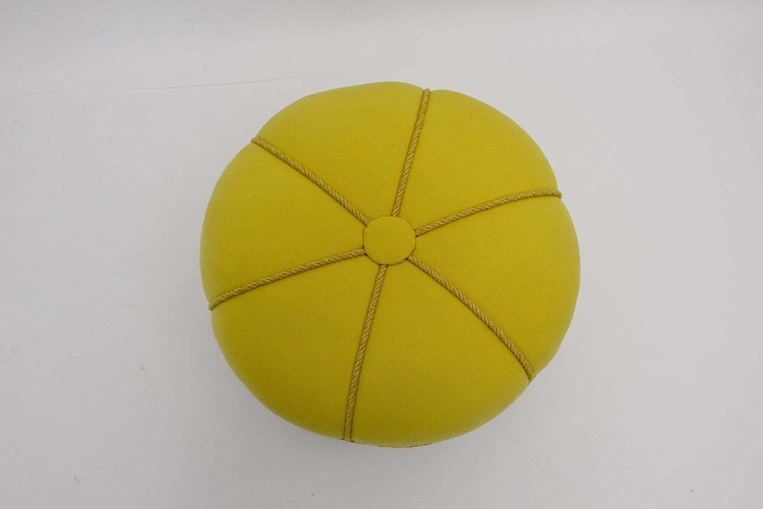 Art Deco Vintage Sunny Yellow Beech Pouf Stool Tabouret Austria 1930s  In Good Condition For Sale In Vienna, AT