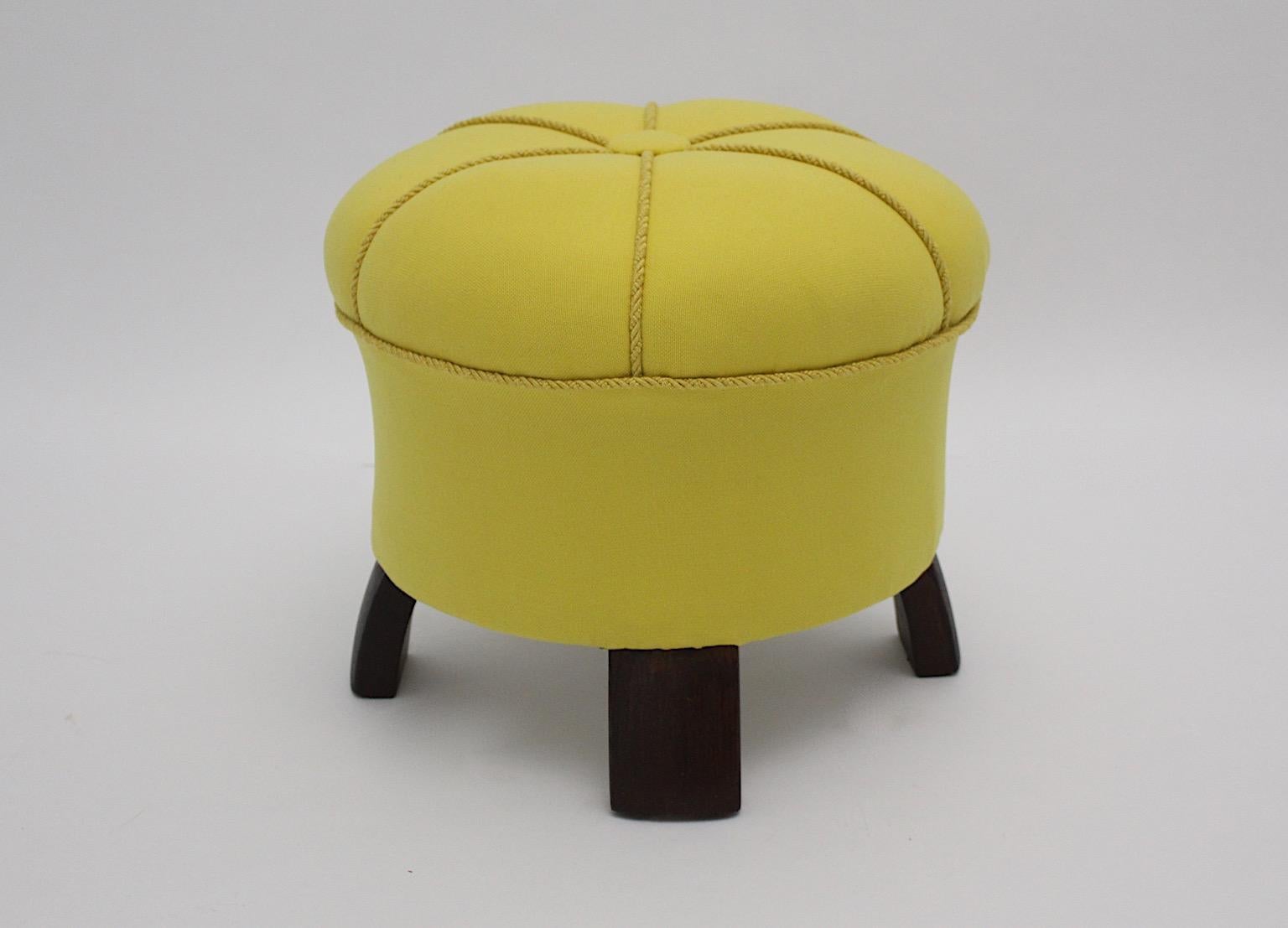 Mid-20th Century Art Deco Vintage Sunny Yellow Beech Pouf Stool Tabouret Austria 1930s  For Sale