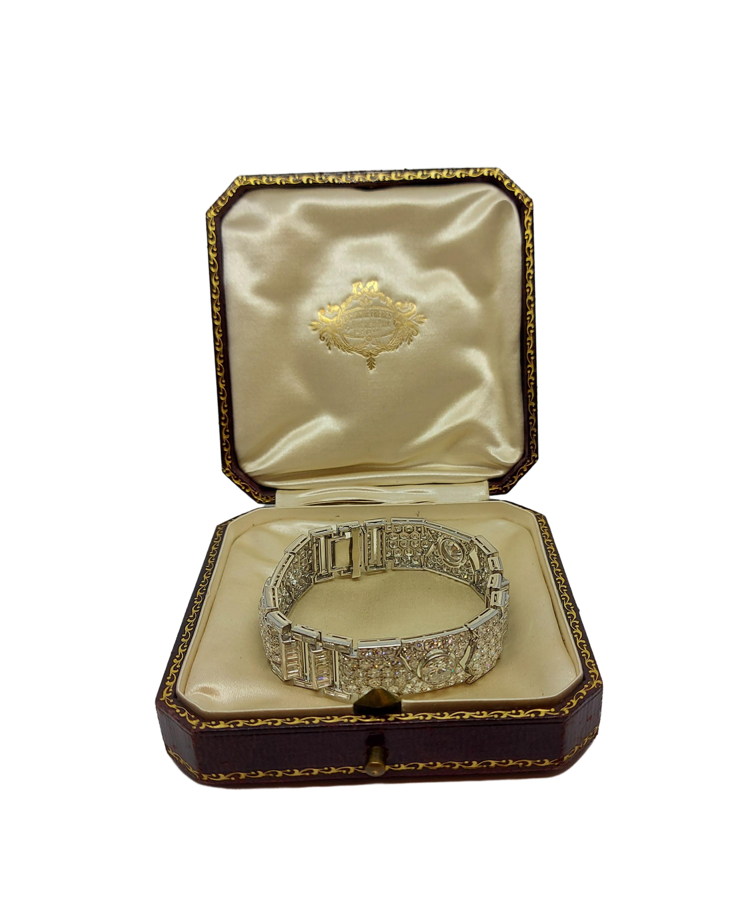 Bracelet Art Déco vintage unique en platine massif 36 carats  en vente 11