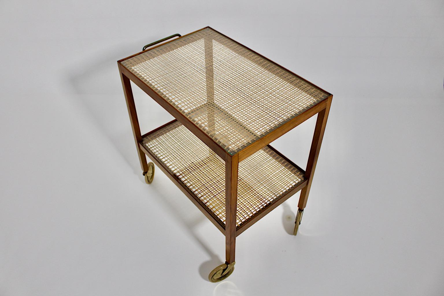 Art Deco Vintage Walnut Brass Bar Cart Julius Jirasek for Hagenauer circa 1935 For Sale 10