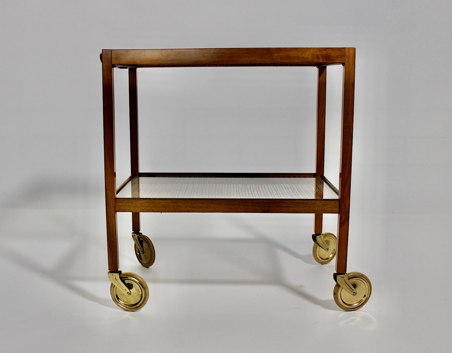 Austrian Art Deco Vintage Walnut Brass Bar Cart Julius Jirasek for Hagenauer circa 1935  For Sale