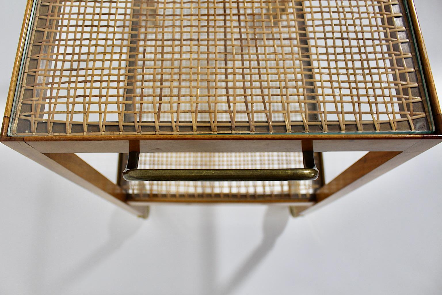 Mid-20th Century Art Deco Vintage Walnut Brass Bar Cart Julius Jirasek for Hagenauer circa 1935 For Sale