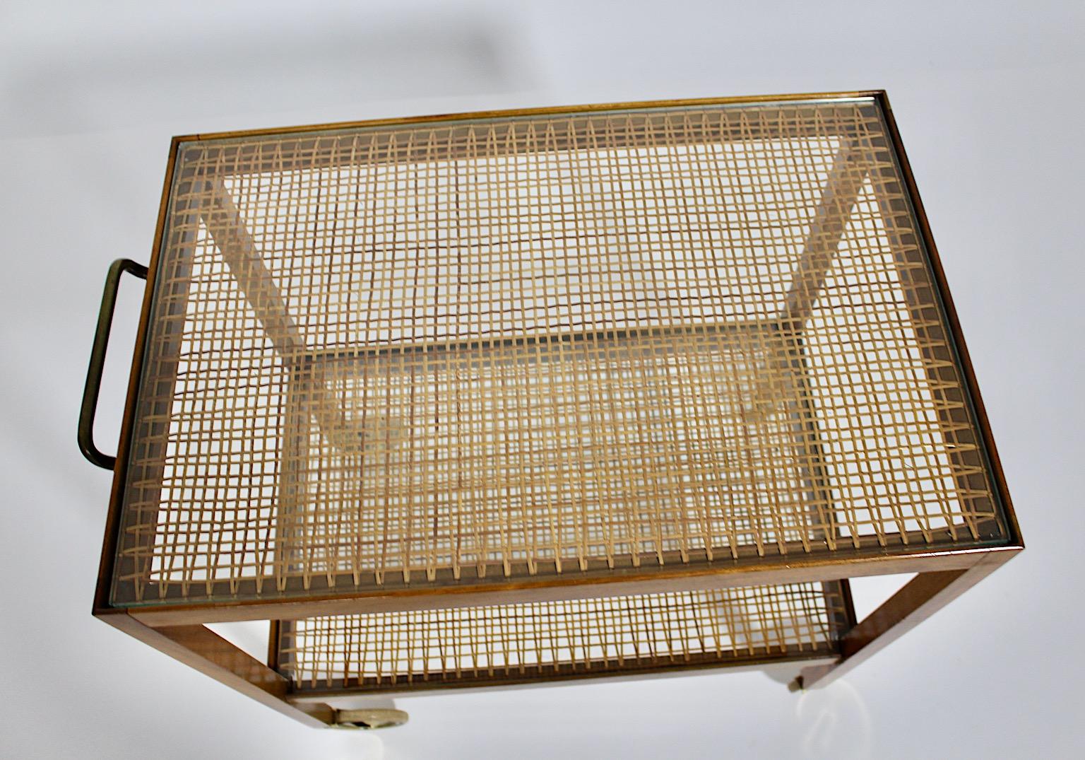 Art Deco Vintage Walnut Brass Bar Cart Julius Jirasek for Hagenauer circa 1935 For Sale 1