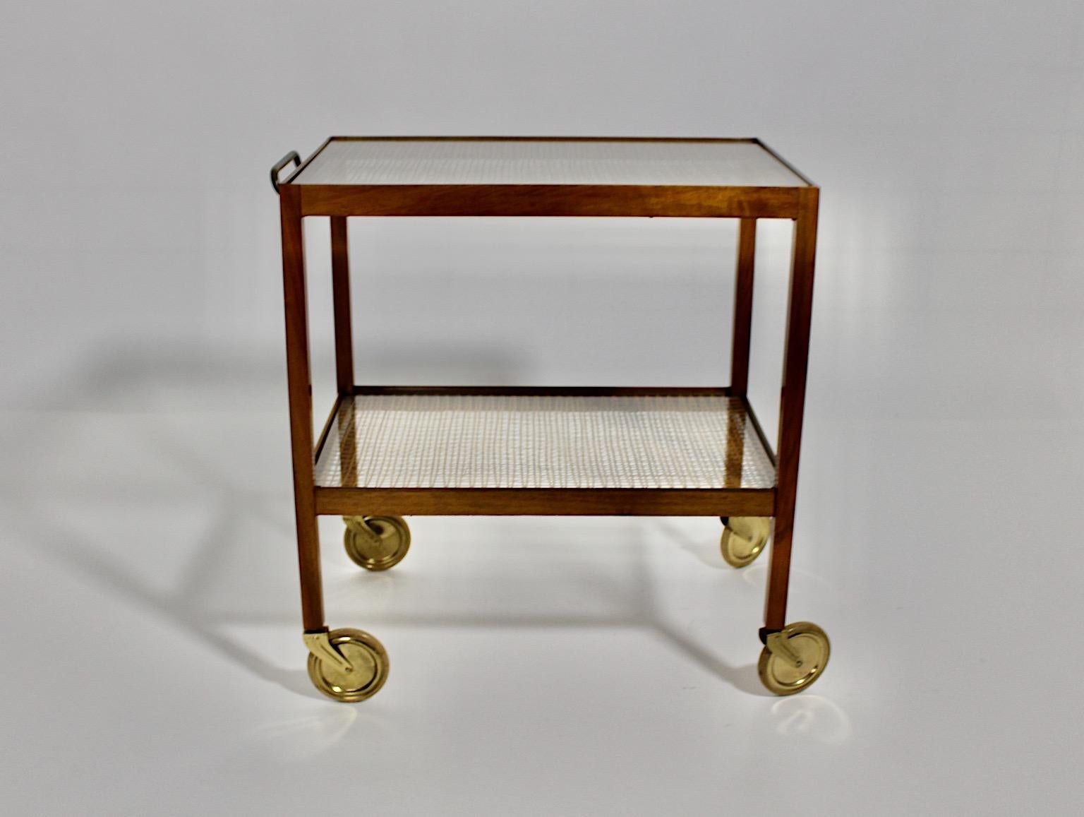 Art Deco Vintage Walnut Brass Bar Cart or Serving Table circa 1935 Austria For Sale 2