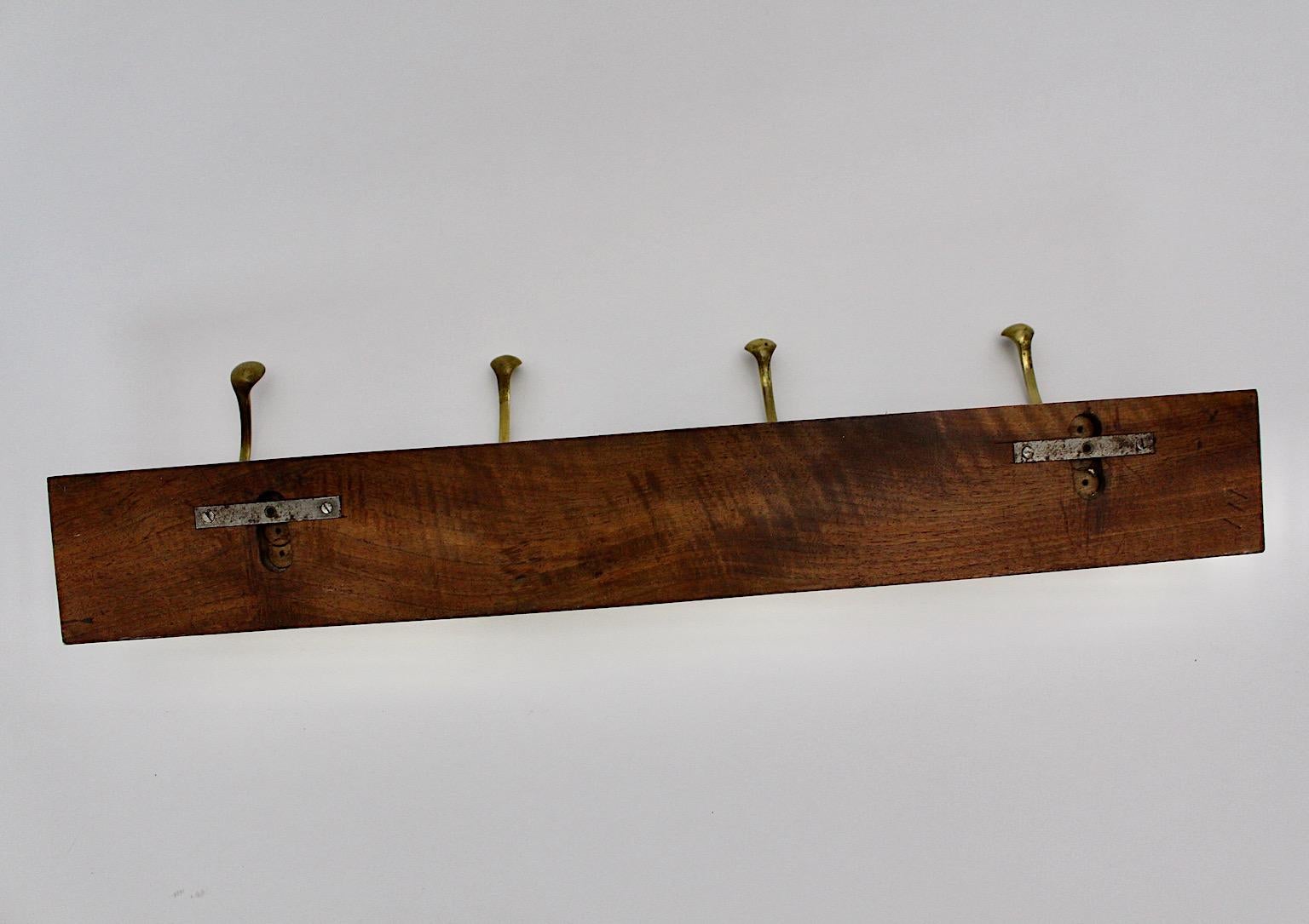 Art Deco Vintage Walnut Brass Coat Rack Style Adolf Loos 1930s Austria For Sale 1