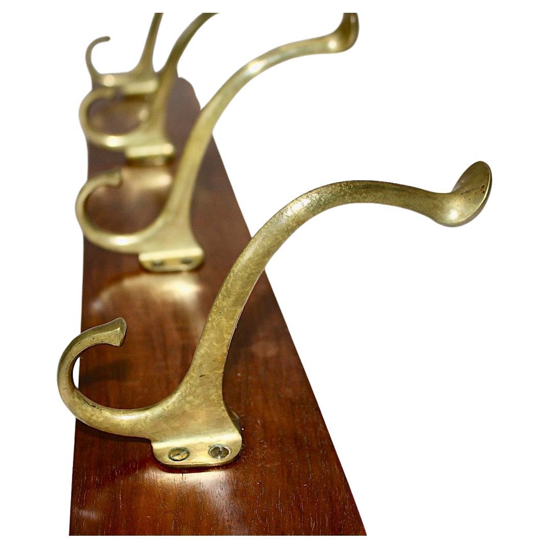 Art Deco Vintage Walnut Brass Coat Rack Style Adolf Loos 1930s Austria For Sale