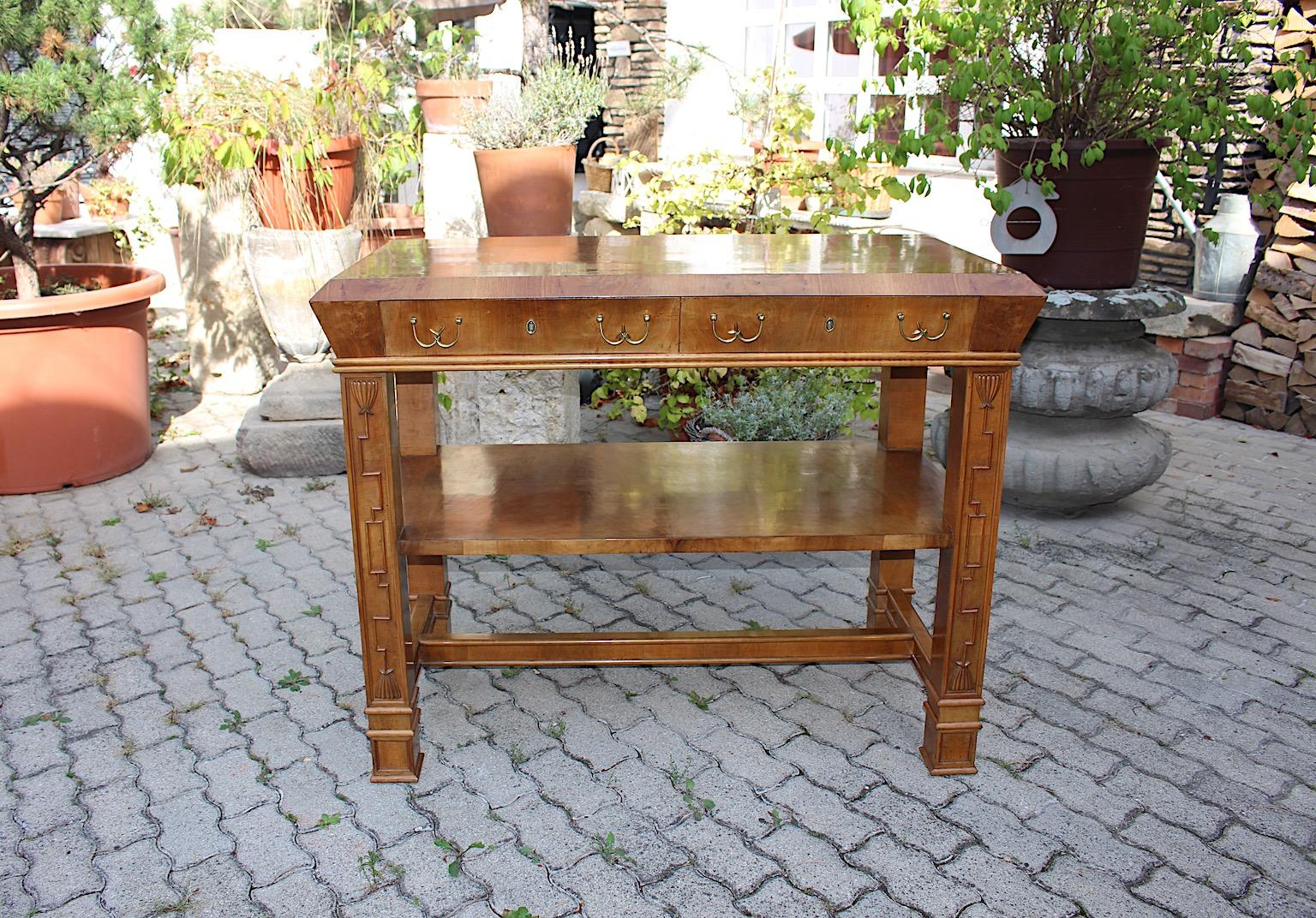 Austrian Art Deco Vintage Walnut Brass Side Table Console Table Circle Dagobert Peche  For Sale
