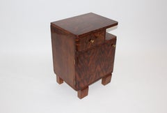 Art Deco Vintage Walnut Brass Solo Nightstand Chest 1930s Austria