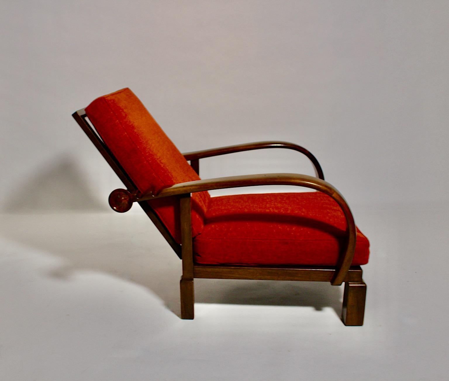 Art Deco Vintage Walnut Burnt Orange Armchair Lounge Chair circa 1925 Austria For Sale 4