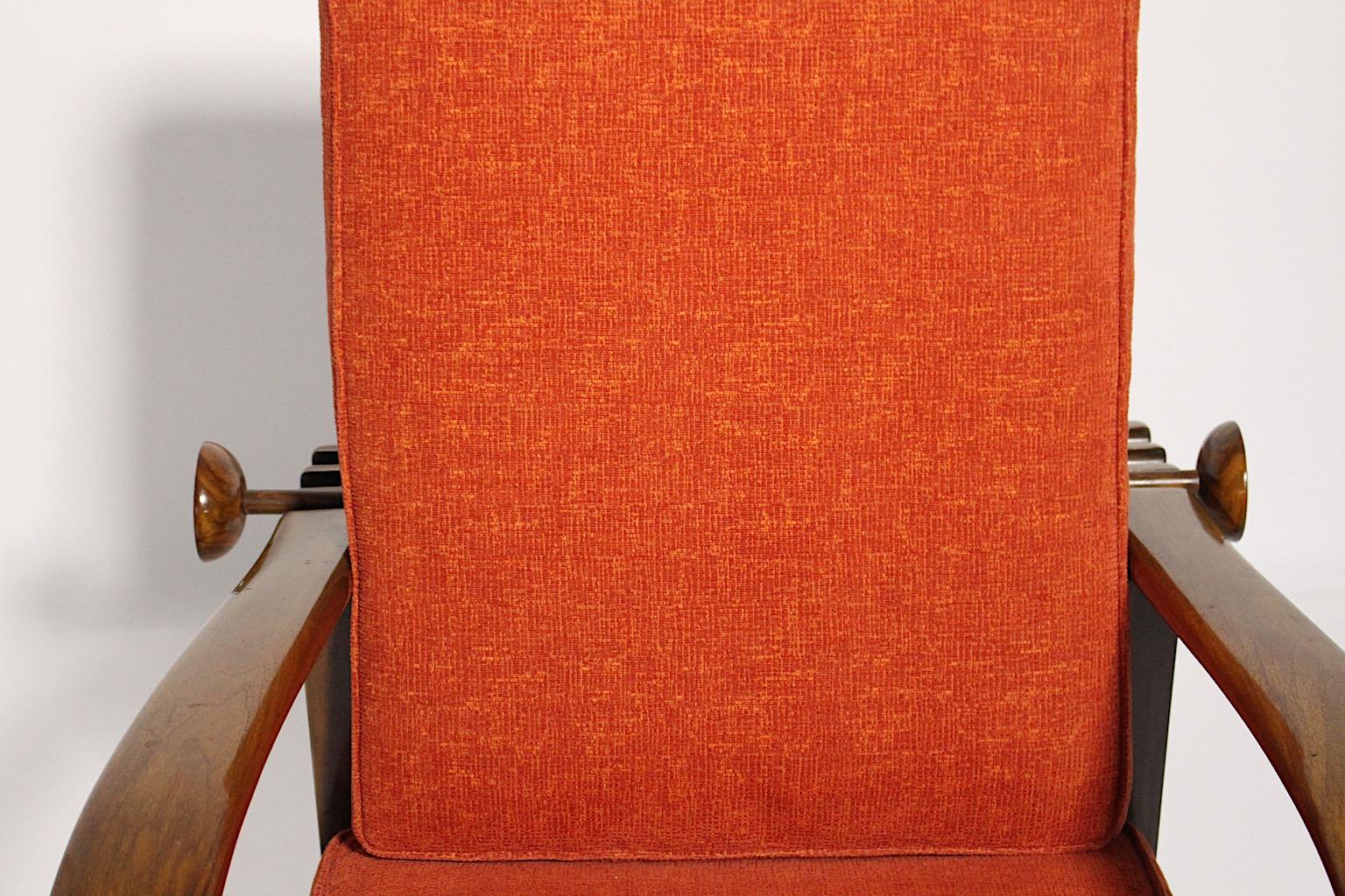 Art Deco Vintage Walnut Burnt Orange Armchair Lounge Chair circa 1925 Austria For Sale 5