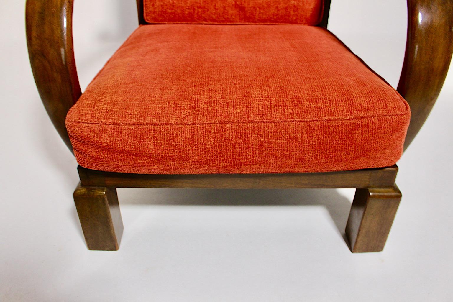 Art Deco Vintage Walnut Burnt Orange Armchair Lounge Chair circa 1925 Austria For Sale 6