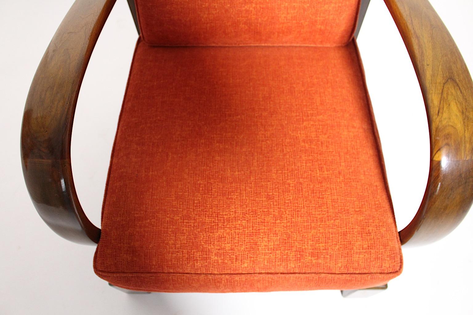 Art Deco Vintage Walnut Burnt Orange Armchair Lounge Chair circa 1925 Austria For Sale 7