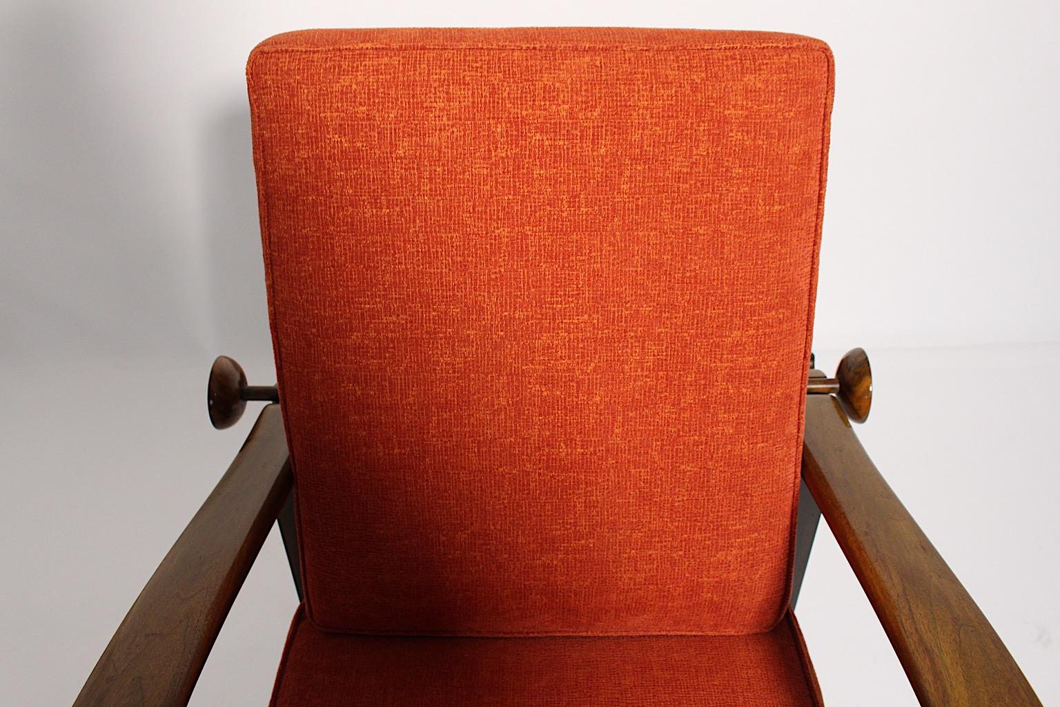Art Deco Vintage Walnut Burnt Orange Armchair Lounge Chair circa 1925 Austria For Sale 8