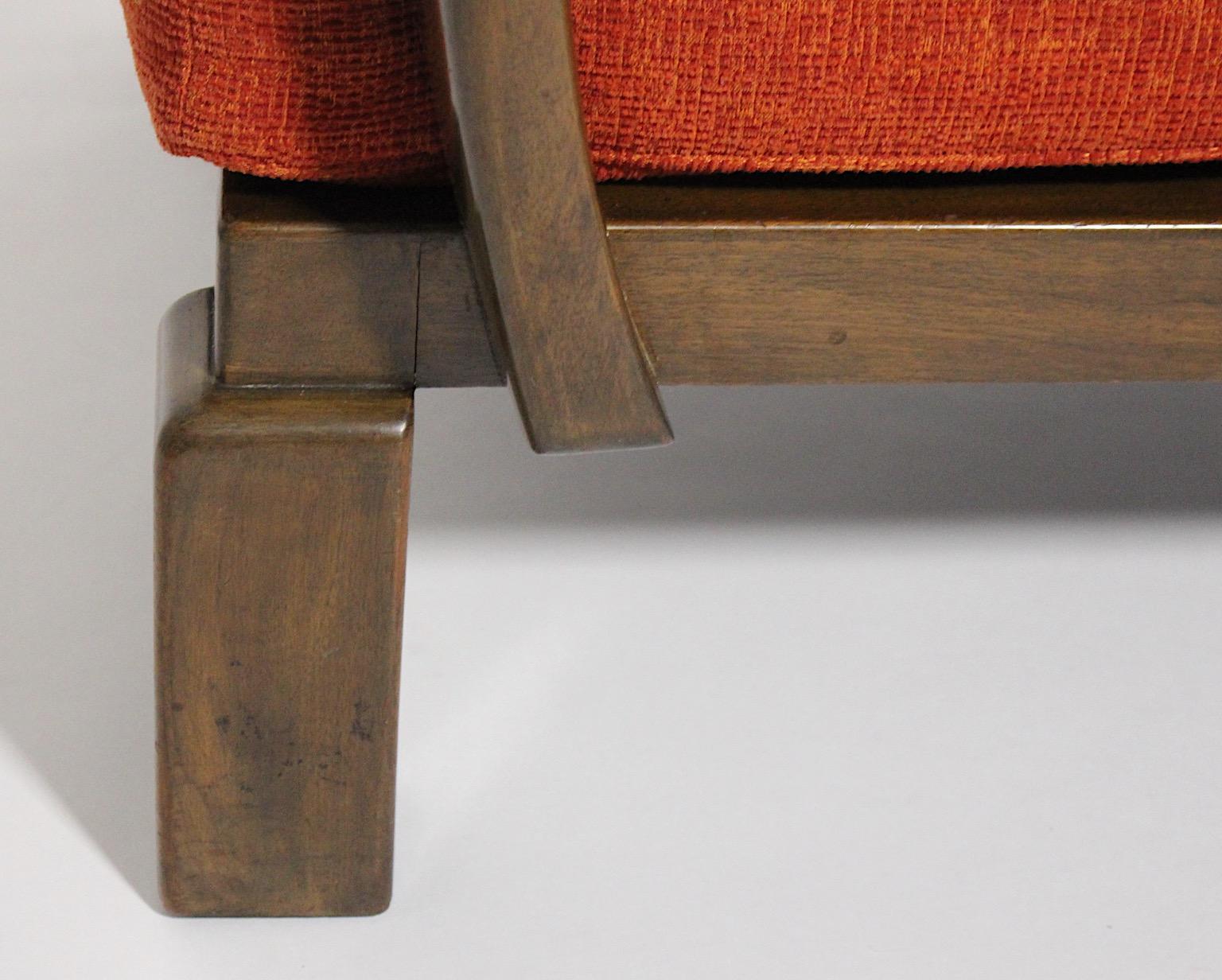 Art Deco Vintage Walnut Burnt Orange Armchair Lounge Chair circa 1925 Austria For Sale 11