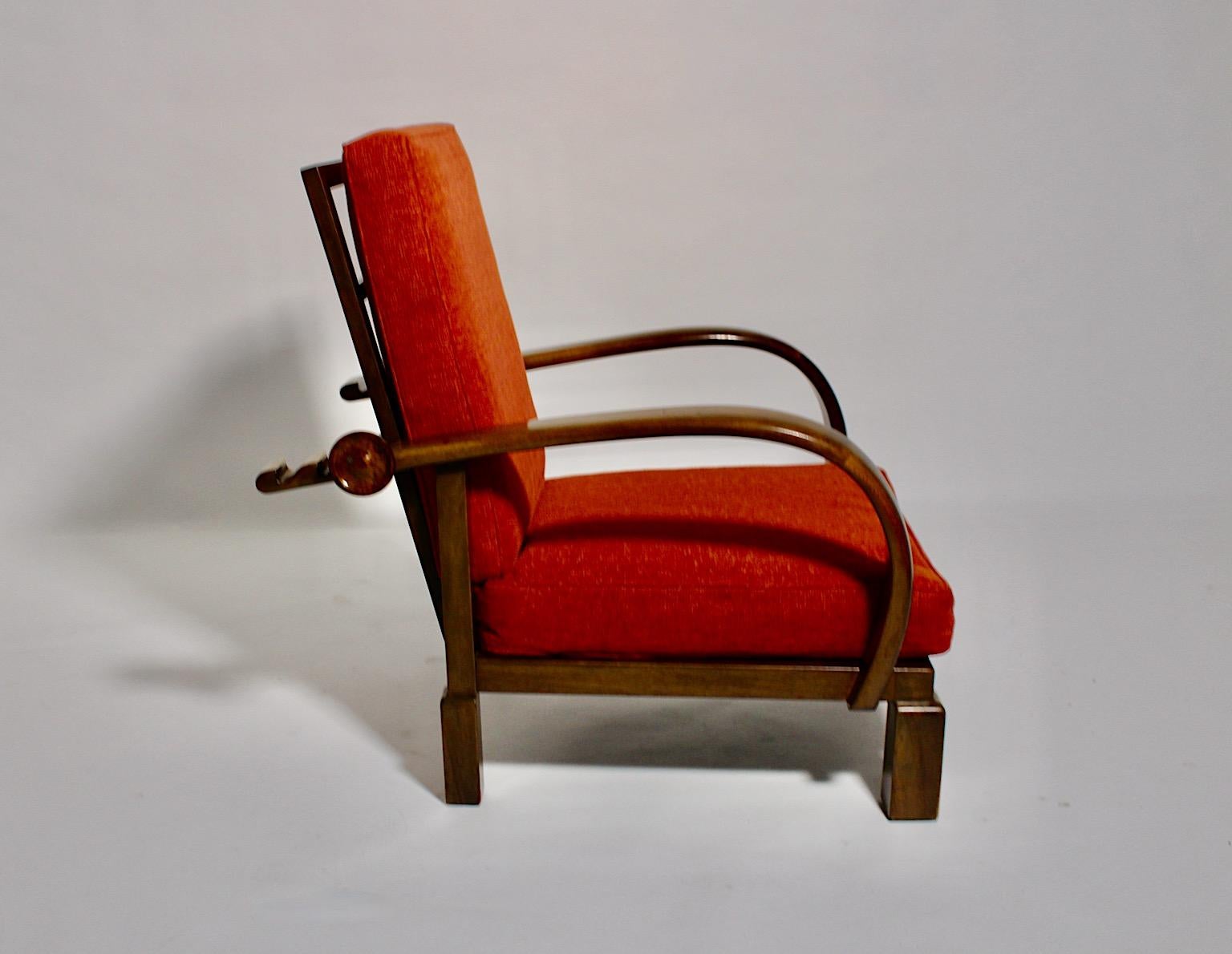 Art Deco Vintage Walnut Burnt Orange Armchair Lounge Chair circa 1925 Austria For Sale 2