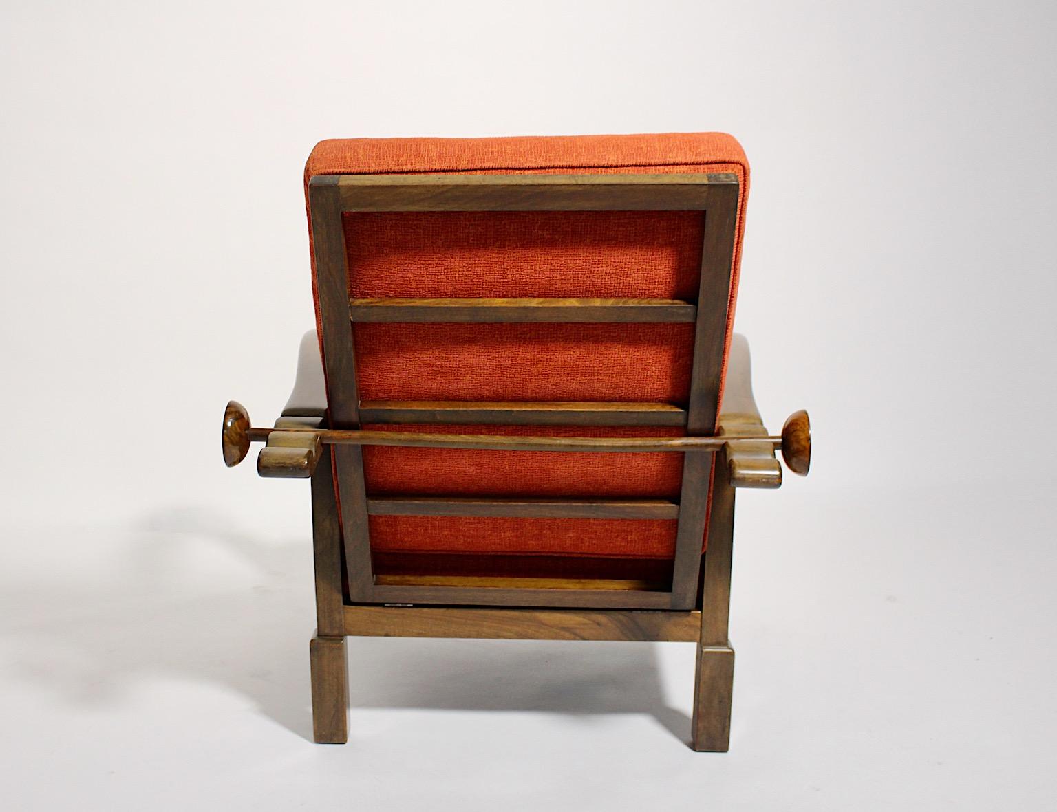 Art Deco Vintage Walnut Burnt Orange Armchair Lounge Chair circa 1925 Austria For Sale 3
