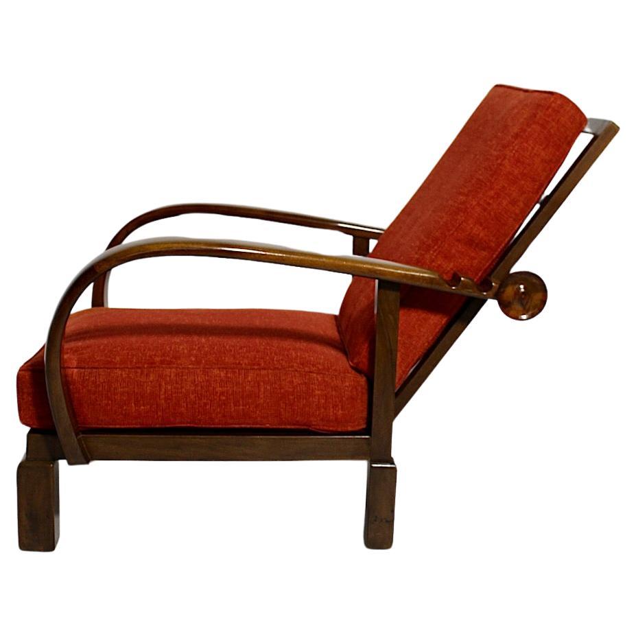 Art Deco Vintage Nussbaum Gebrannte Orange Sessel Lounge Chair um 1925 Österreich