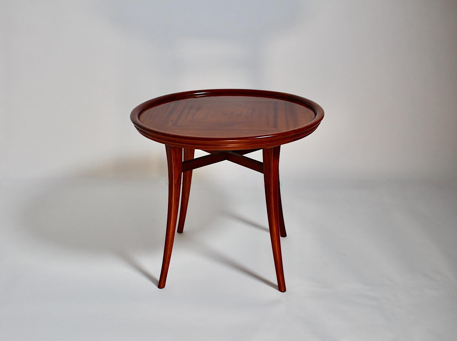 Austrian Art Deco Vintage Walnut Circular Coffee Table Side Table 1930s Vienna For Sale
