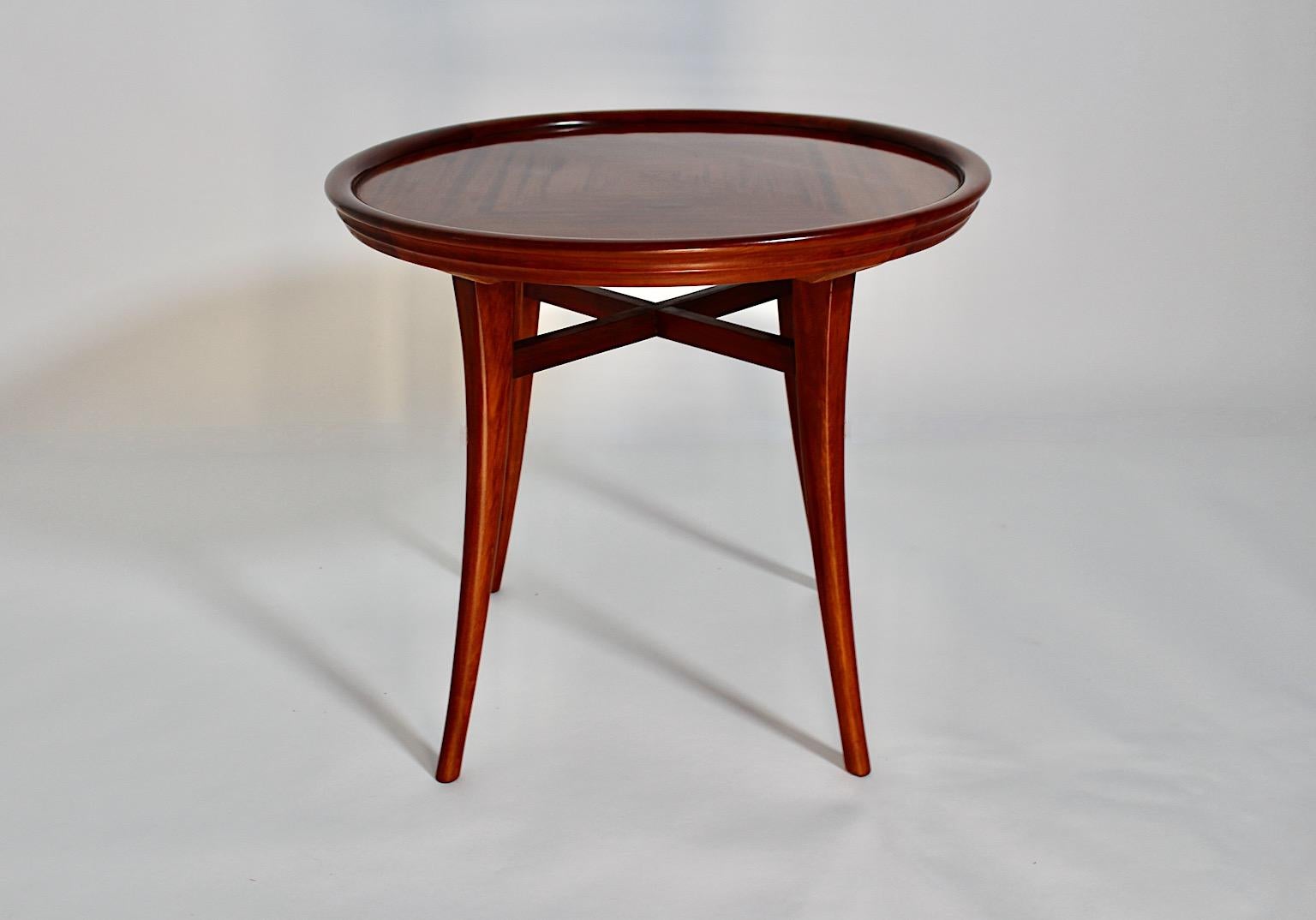 Veneer Art Deco Vintage Walnut Circular Coffee Table Side Table 1930s Vienna For Sale