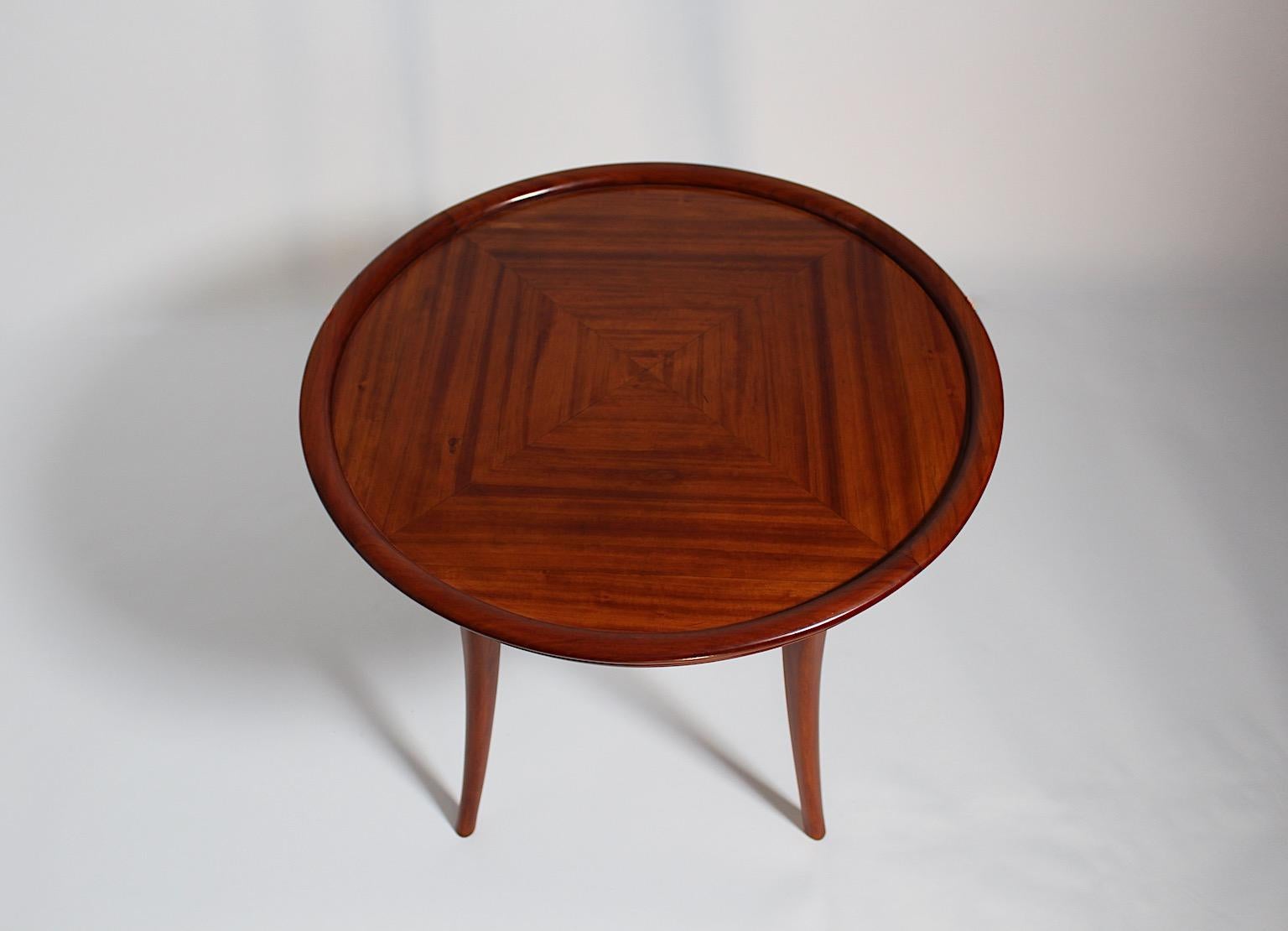 Mid-20th Century Art Deco Vintage Walnut Circular Coffee Table Side Table 1930s Vienna For Sale