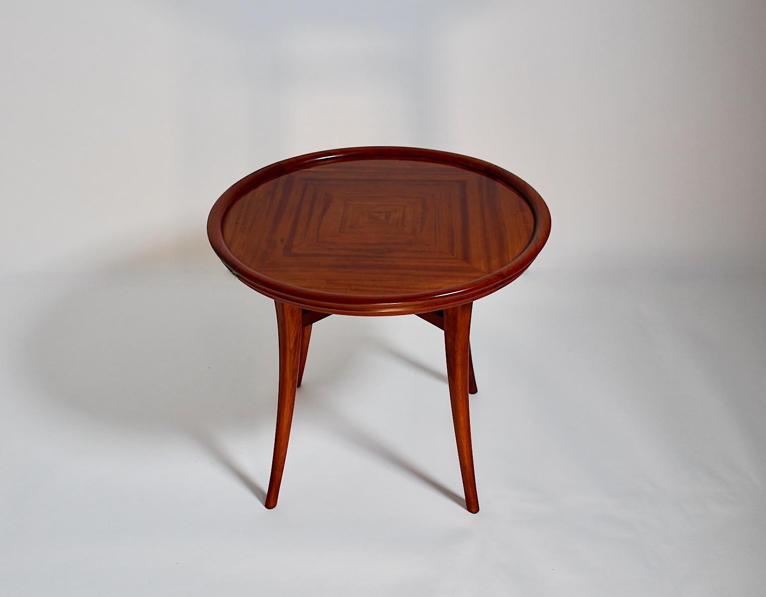 Art Deco Vintage Walnut Circular Coffee Table Side Table 1930s Vienna For Sale 1