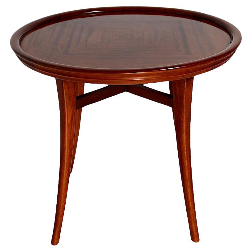Art Deco Vintage Walnut Circular Coffee Table Side Table 1930s Vienna For Sale