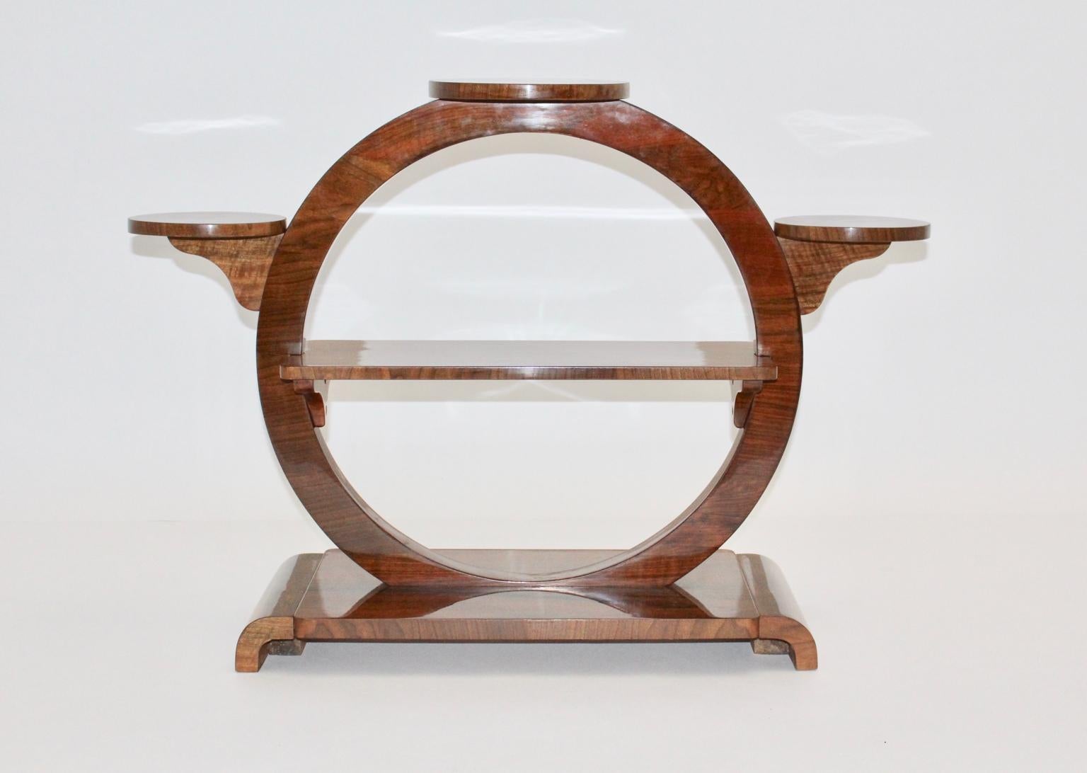 Veneer Art Deco Vintage Walnut Shelf Flower Stand Vienna, circa 1930