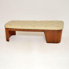 Art Deco Vintage Walnut & Leather Stool / Bench