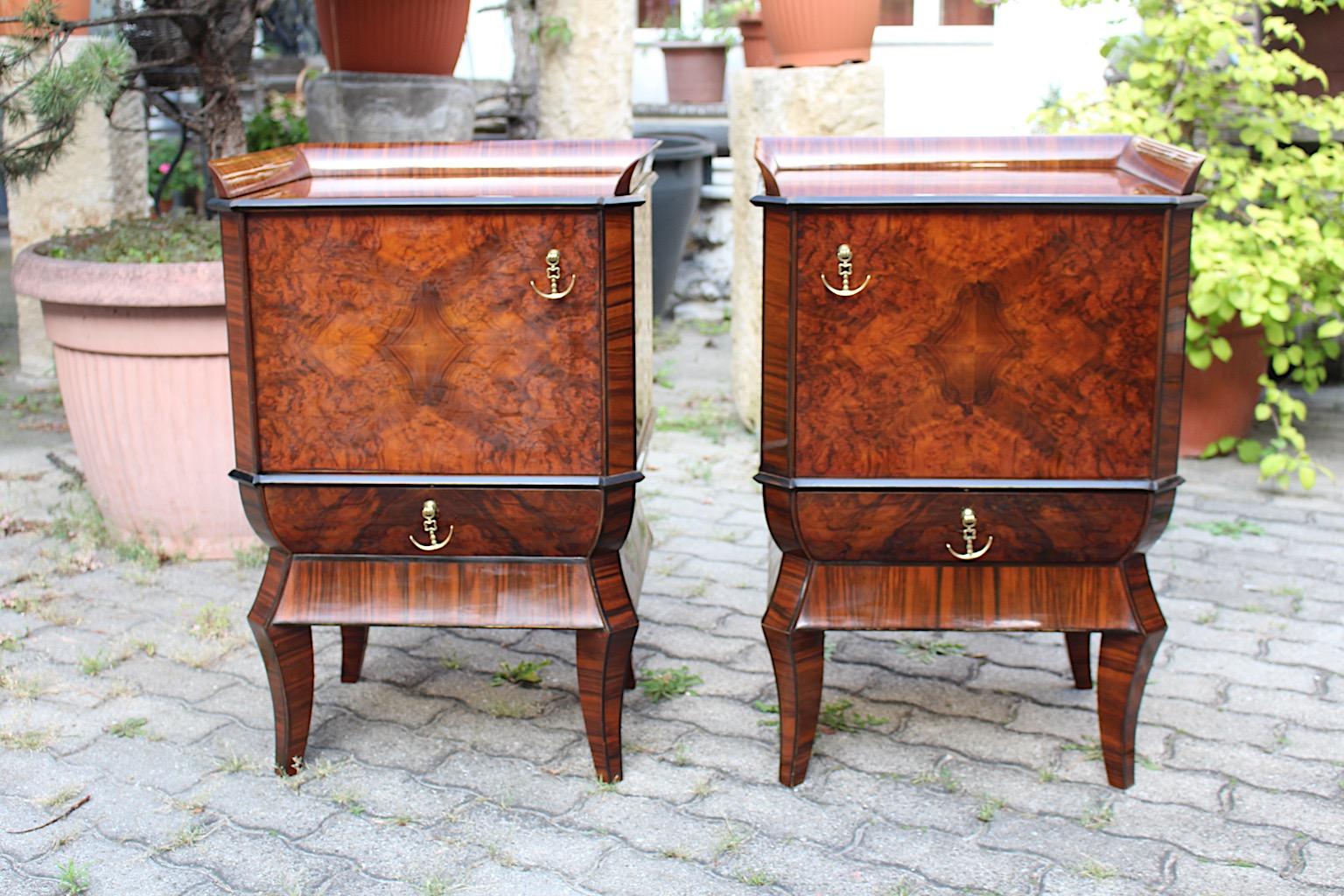 Early 20th Century Art Deco Vintage Walnut Pagoda Night Stands Chests Hugo Gorge circa 1925 Austria For Sale