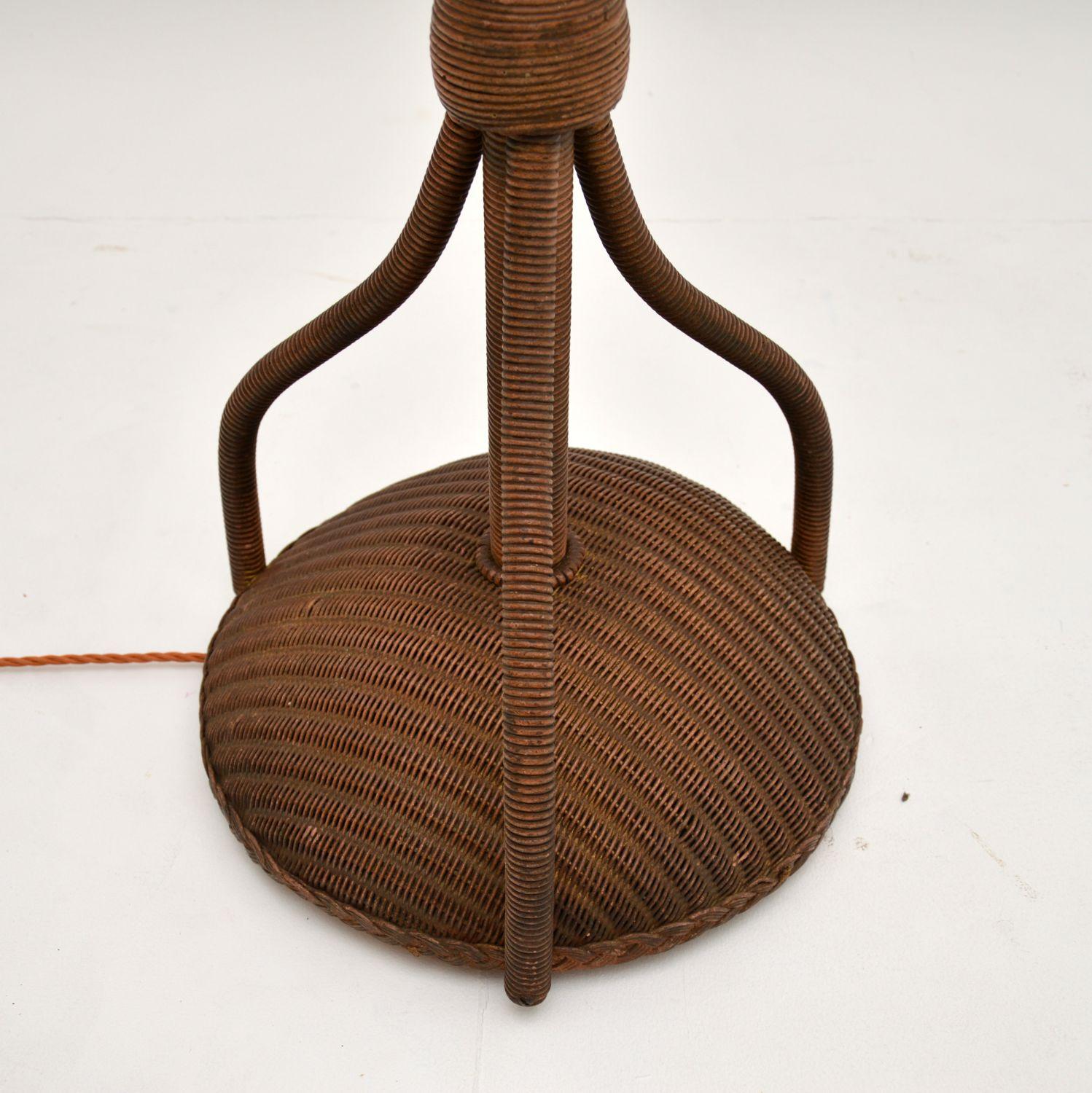 English Art Deco Vintage Wicker Floor Lamp by Lloyd Loom