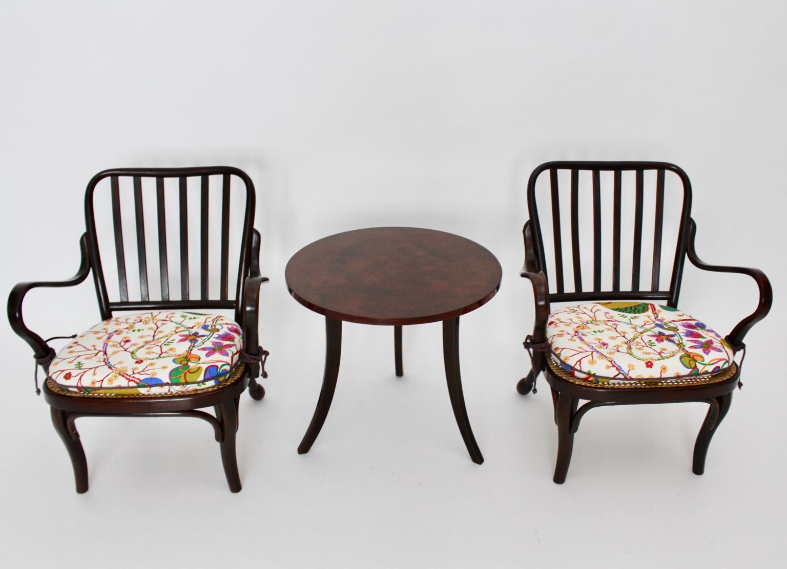 Austrian Art Deco Vintage Wood Armchairs and Coffee Table by Josef Frank Vienna For Sale