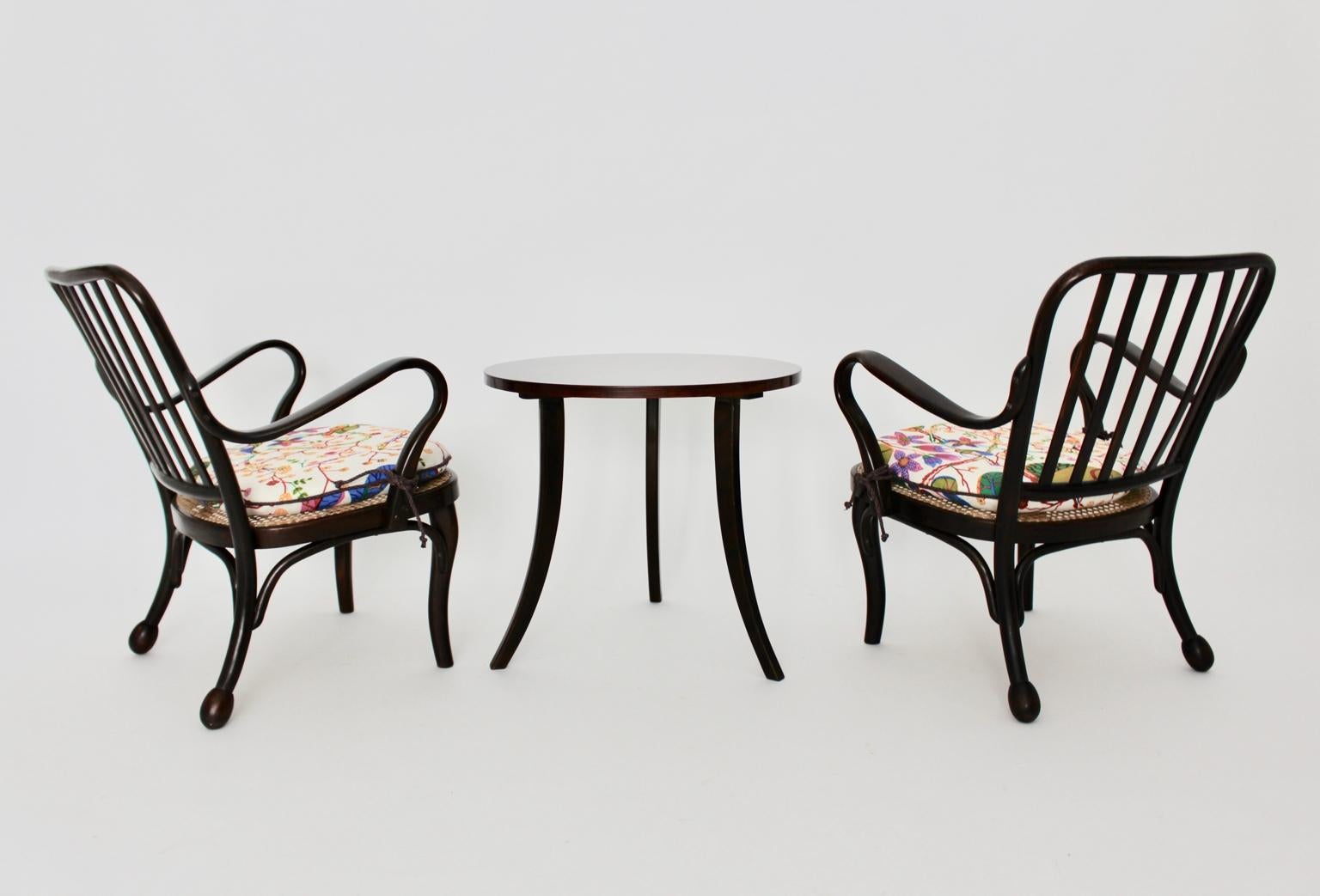 Art Deco Vintage Wood Armchairs and Coffee Table by Josef Frank Vienna For Sale 1