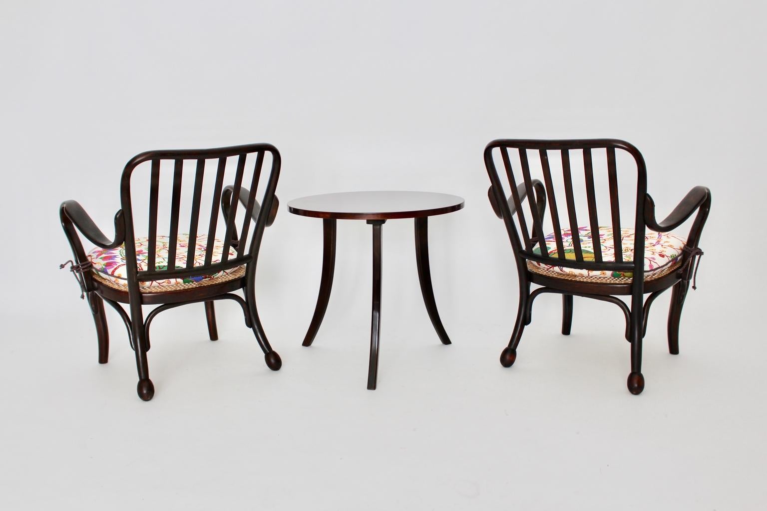 Art Deco Vintage Wood Armchairs and Coffee Table by Josef Frank Vienna For Sale 3