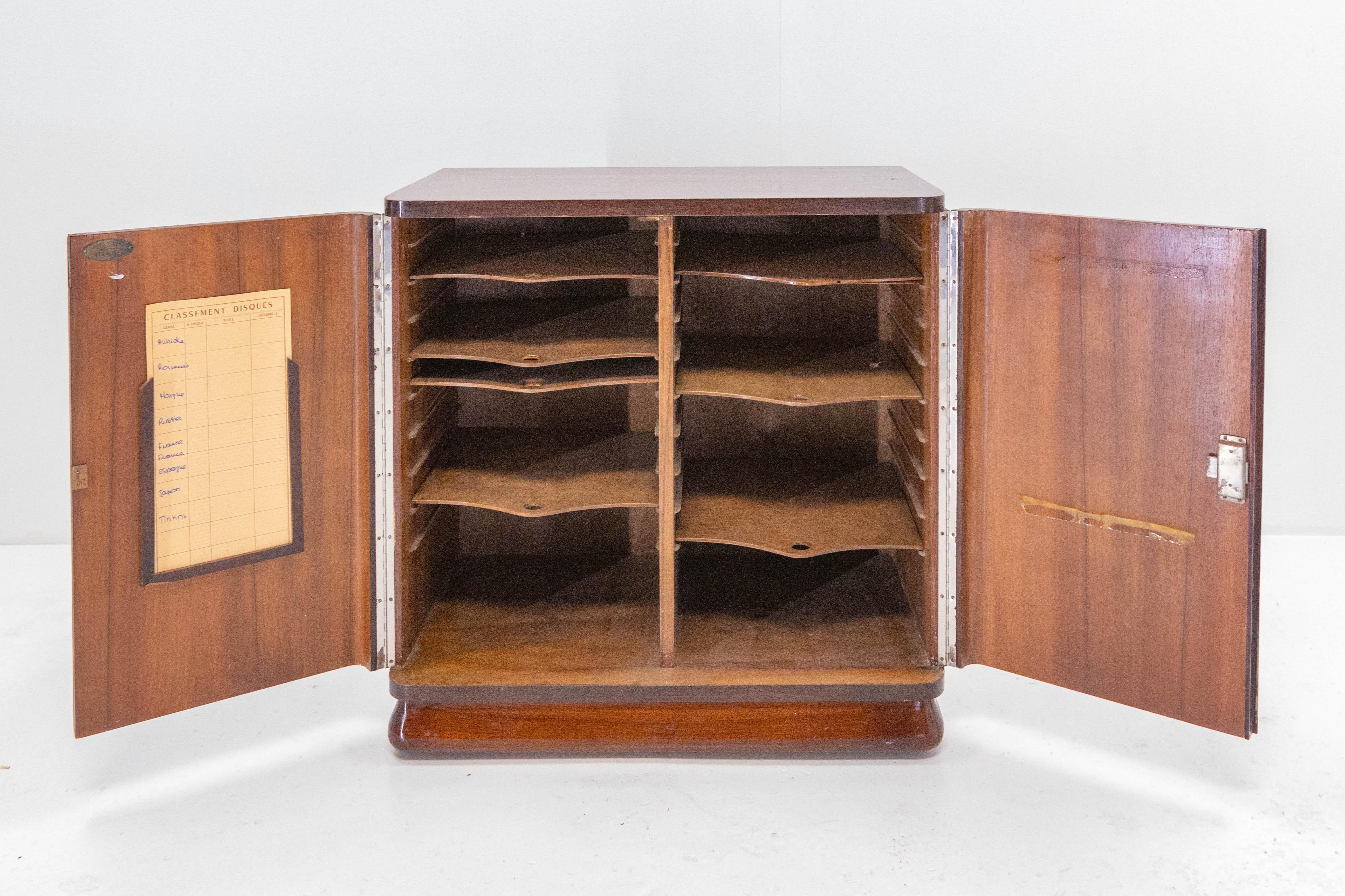 Mid-20th Century Art Deco Vinyl Records Storage Decca Cabinet, Removable Shelves, France, c. 1970