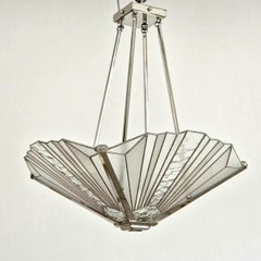Lampadario Art Deco Vitrail con finitura in nichel bronzo