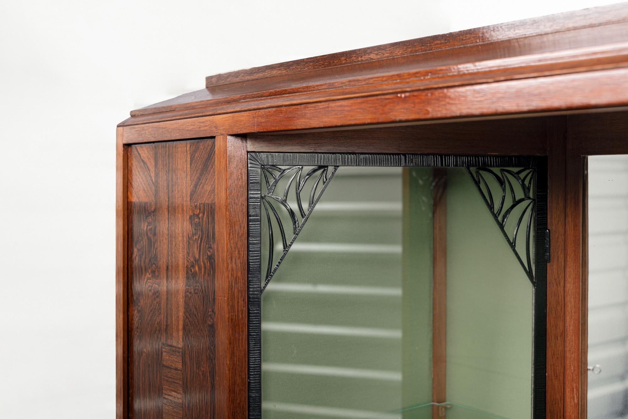 Glass Art Deco Vitrine Cabinet by Ateliers Gauthier Poinsignon, France, Signed For Sale