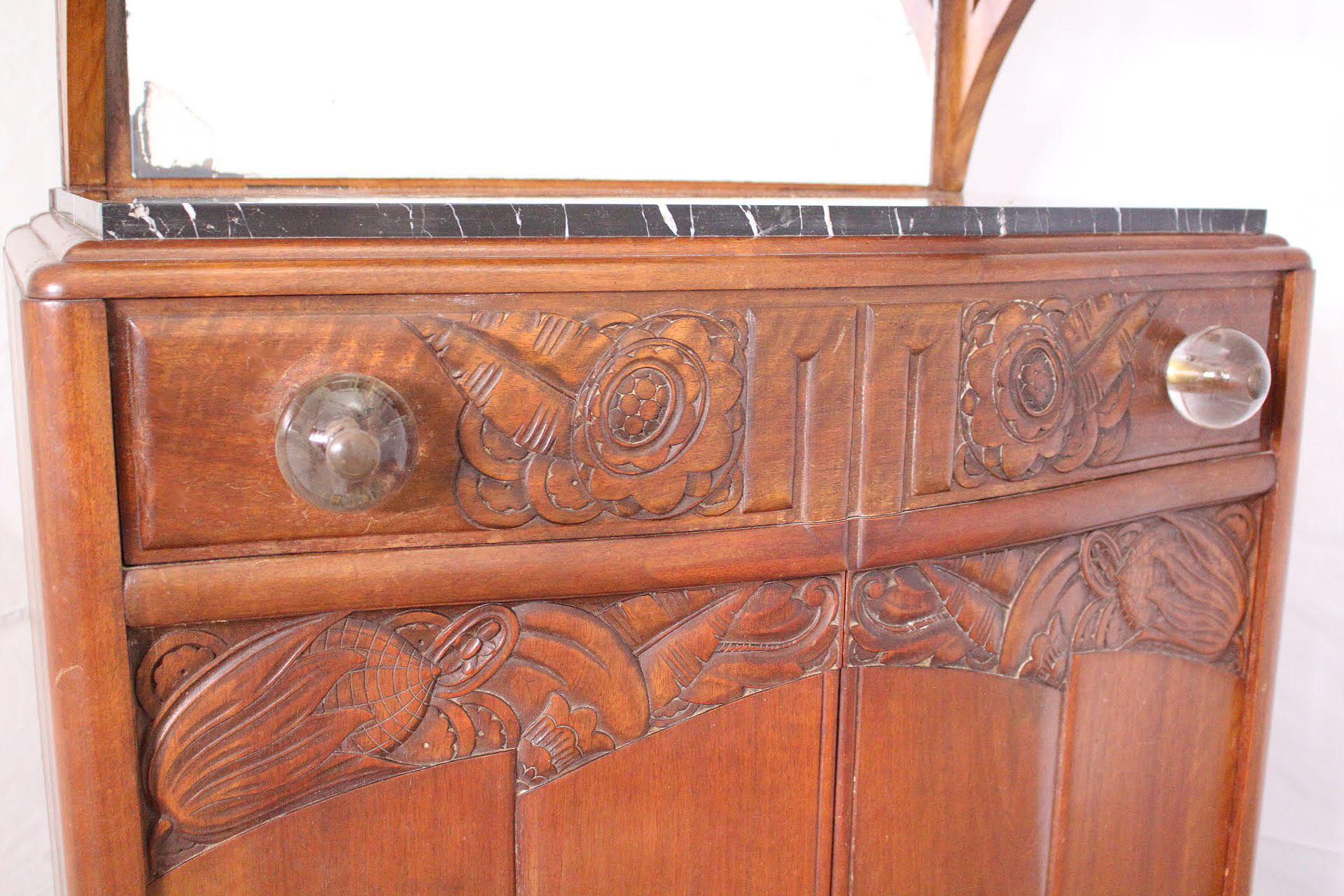 Art Deco Vitrine Cabinet Dresser Buffet French Oak 1