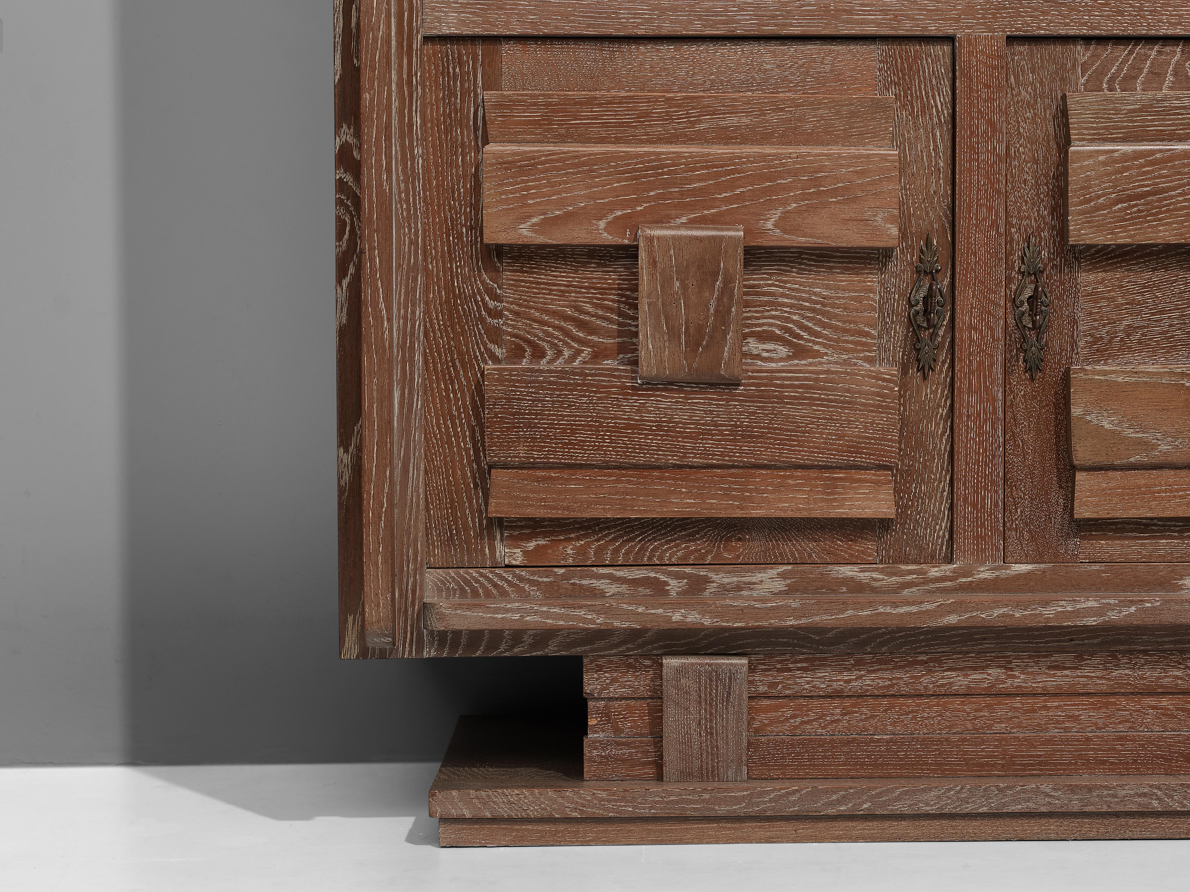 French Art Deco Vitrine Cabinet in Cerused Oak