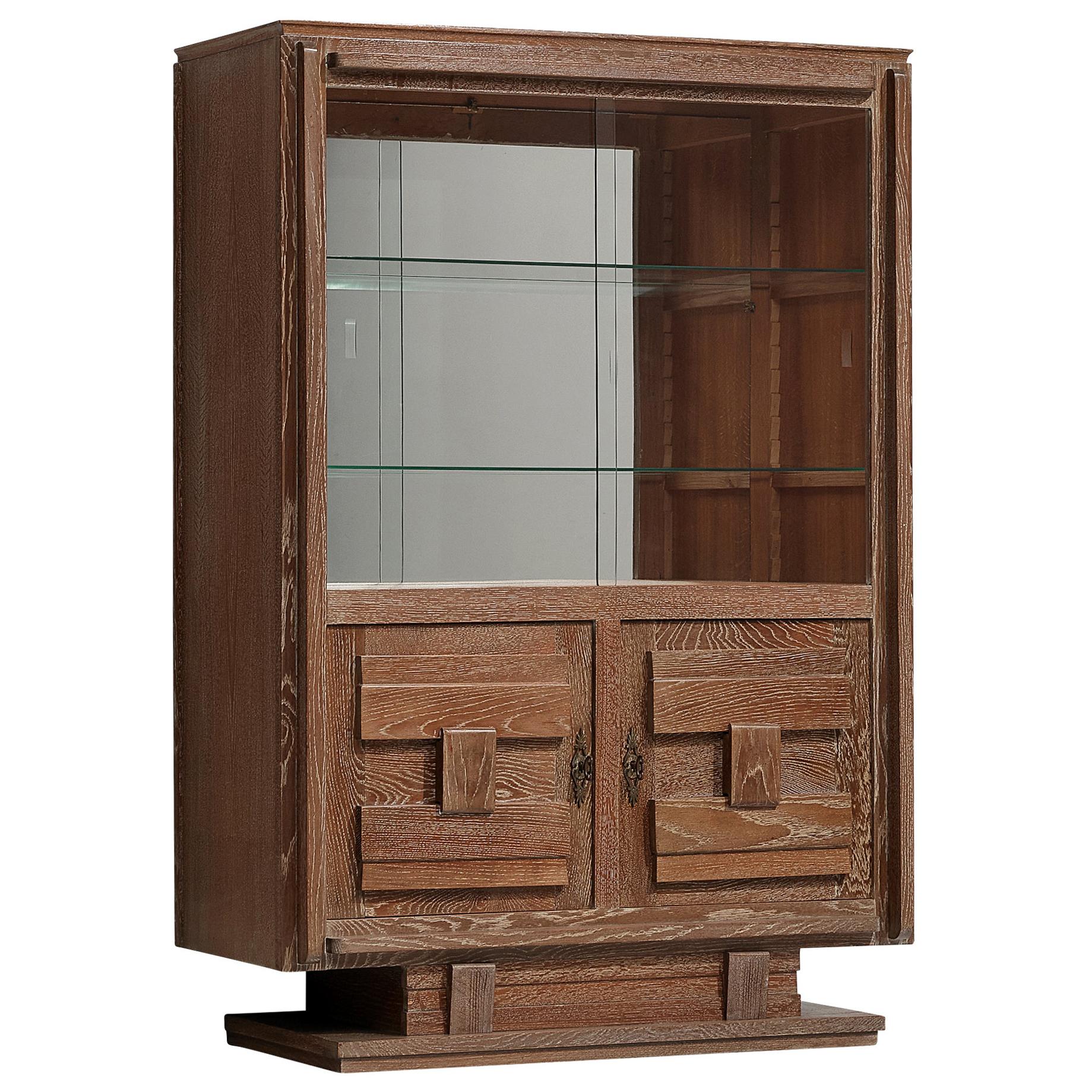 Art Deco Vitrine Cabinet in Cerused Oak